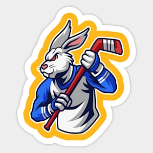 Rabbit Hockey Player Mascot & Sport pattern Sticker